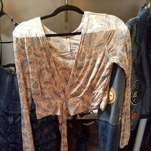 Free people paisley crop wrap top